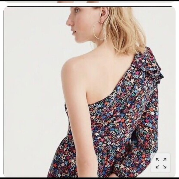 Only worn once! Gorgeous one shoulder JCrew kaleidoscope star print navy dress! - Picture 2 of 5